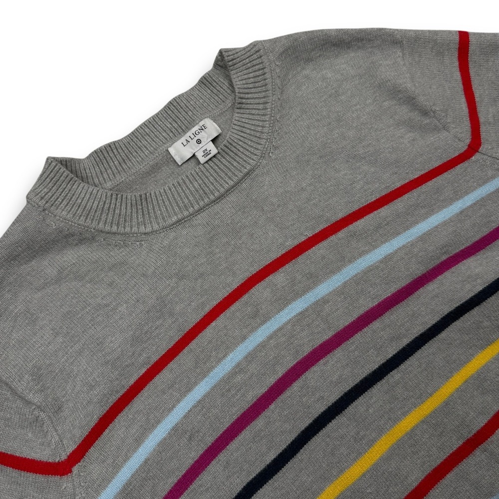 La Ligne Sweater Womens 2X Gray Multi Color Striped Cashmere Blend Crewneck